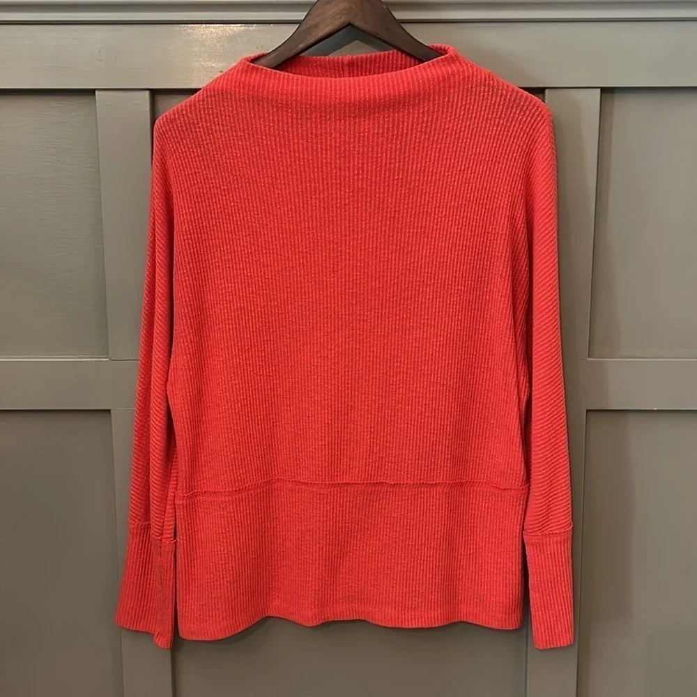 Anthropologie Eri + Ali Mock Neck Ribbed Knit Sweater Tomato Red Orange Medium